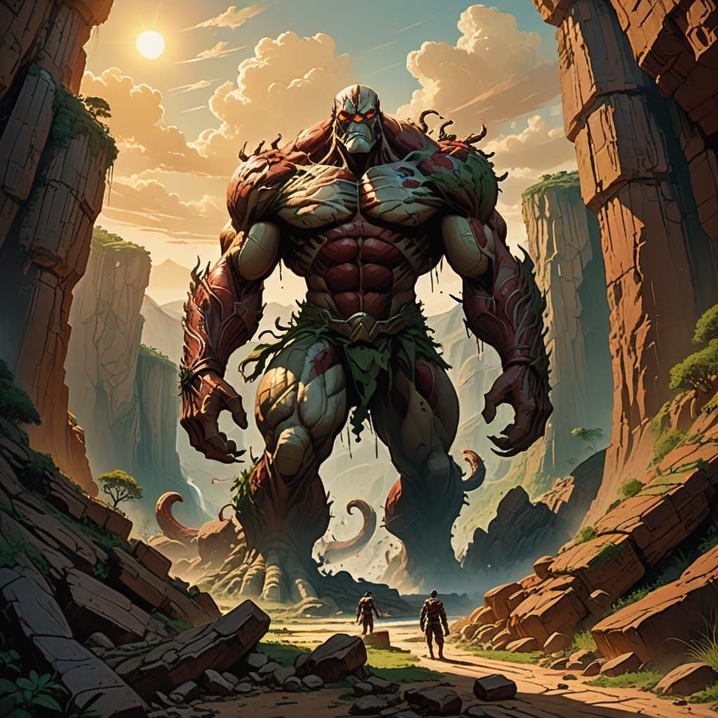 Colossal Earth Titan Rises in Verdant Valley