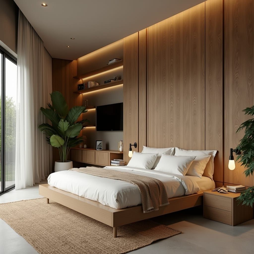 Tropical Modern Bedroom with Rattan and Wood