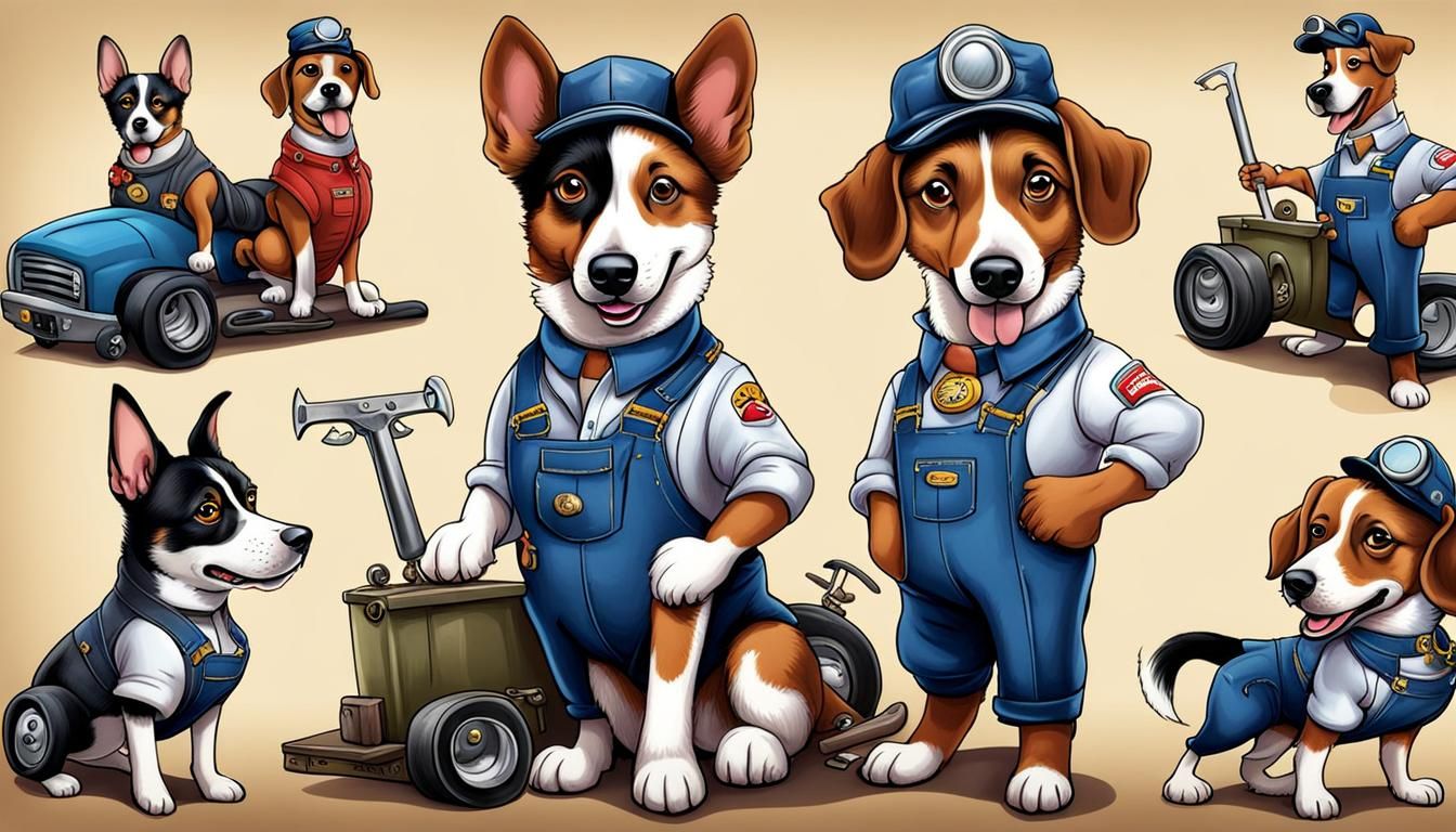 Charming Pet Dog Caricatures as Mechanics