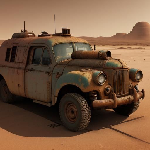 Retrofuturistic Submarine in Desert: Digital Art