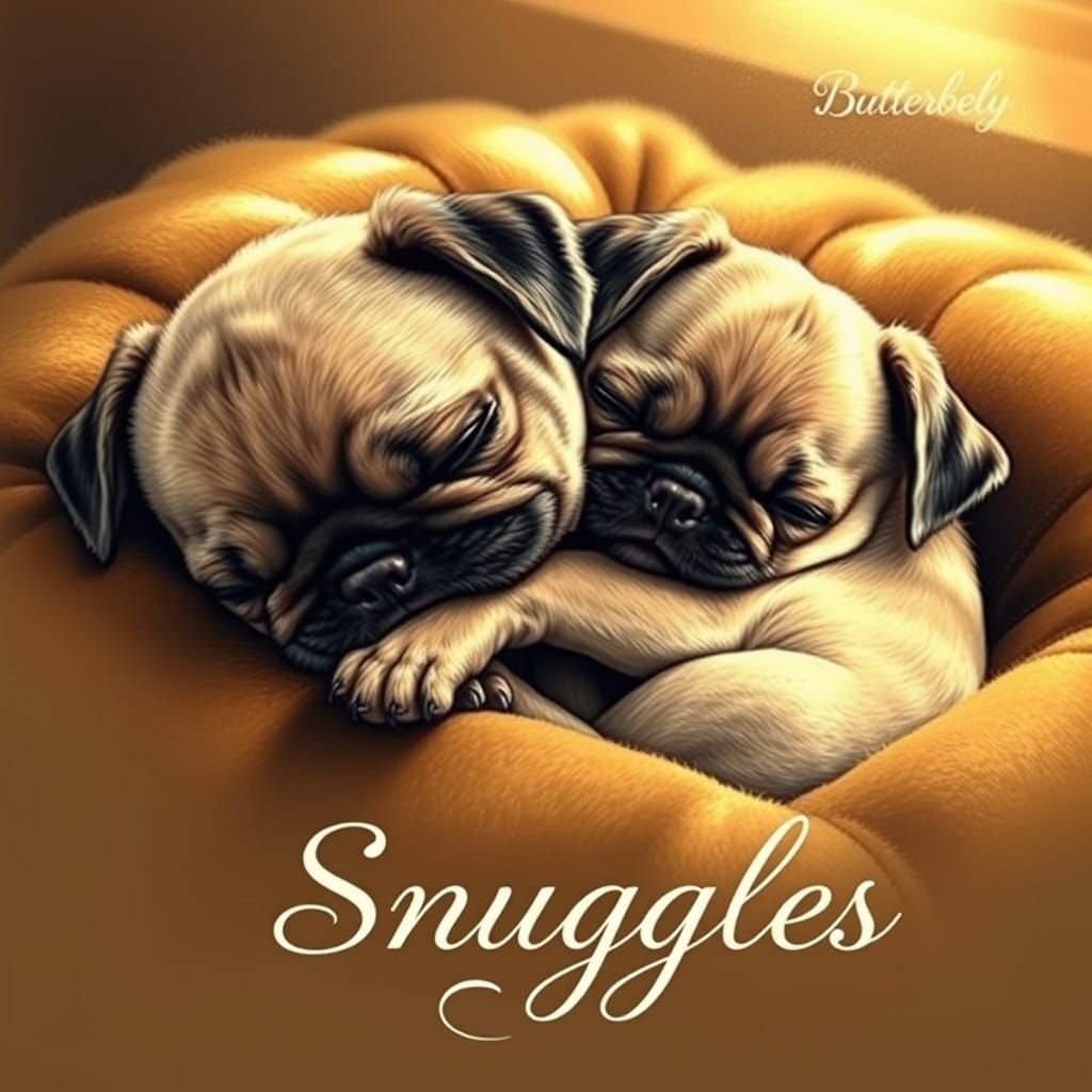 Sleeping Pug Puppies in Post-Impressionist Art Style with Wh...