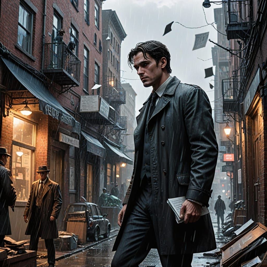 Detective Story Comic Art: Mystery, Chase, Rooftop Confronta...