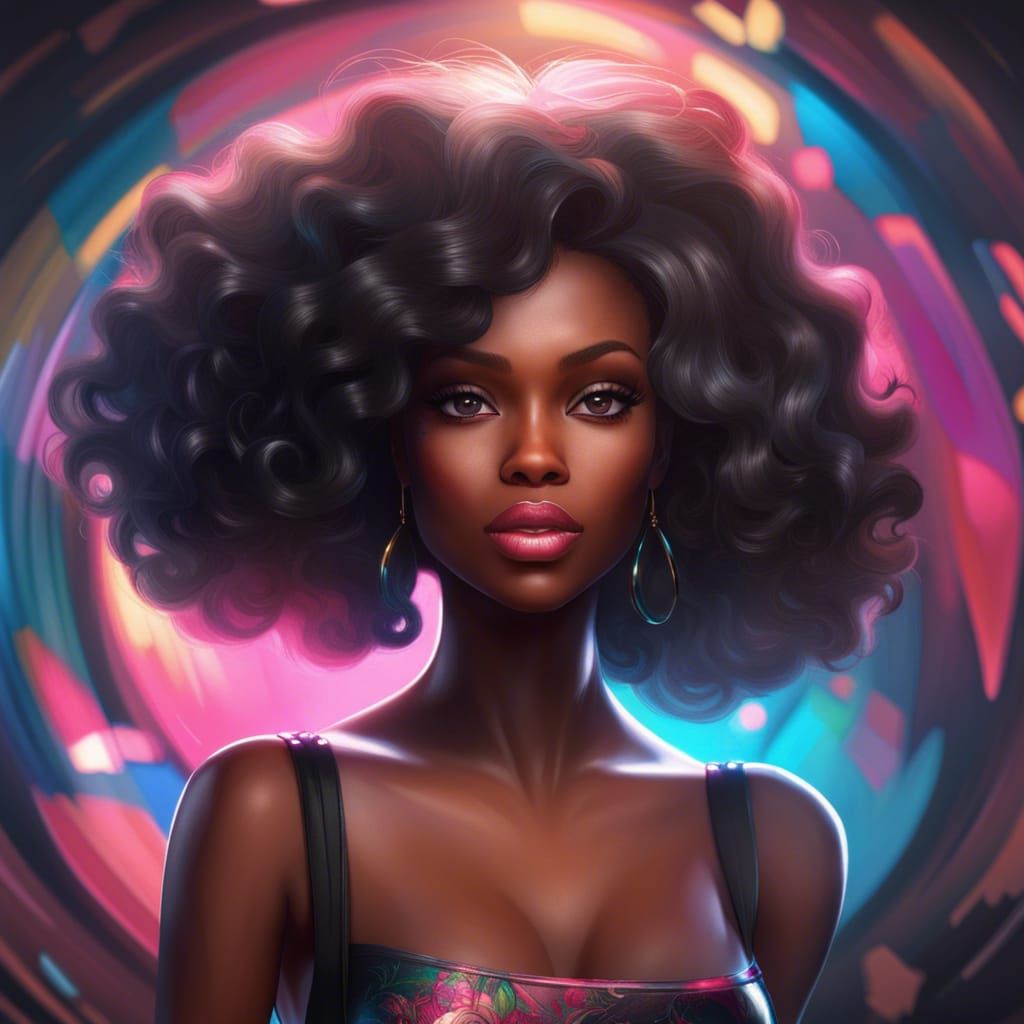 Detailed Portrait of Black Barbie in Art Nouveau Style