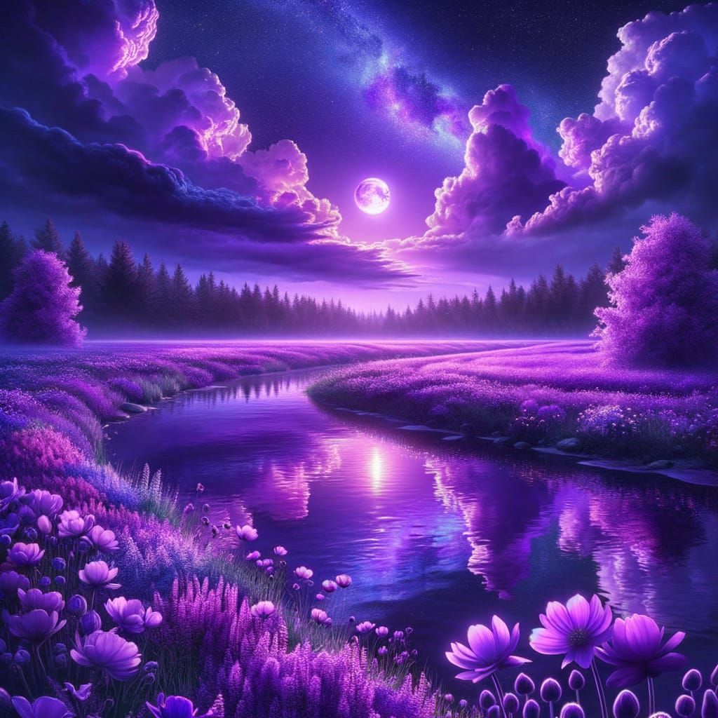 Enchanted Purple Landscape with Lavender Sky
