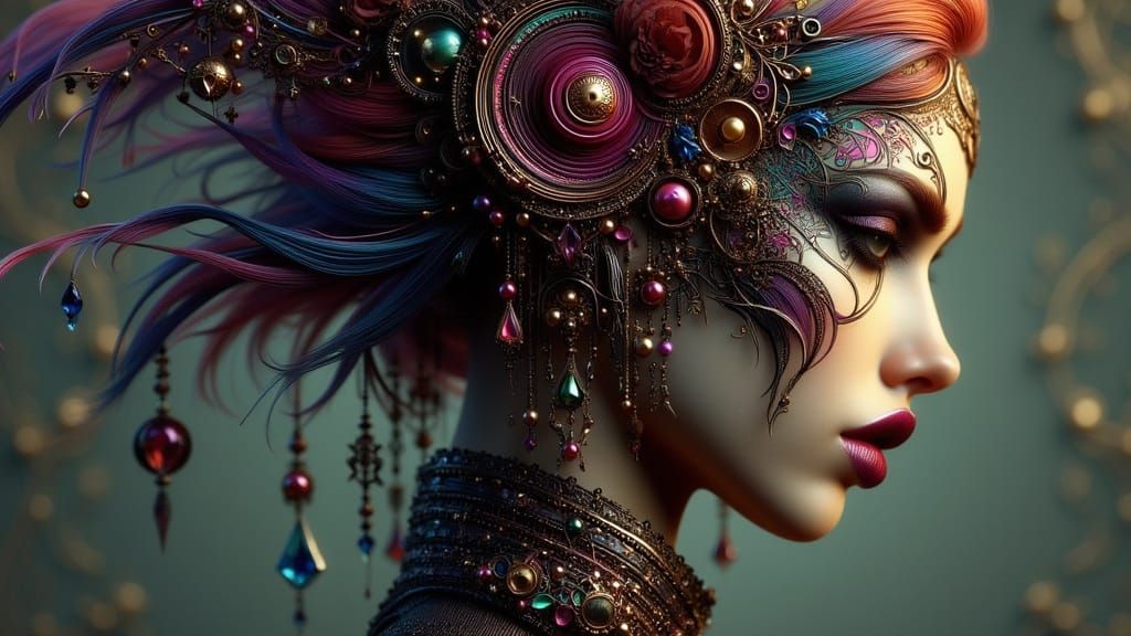 Elegant Woman Portrait in Art Nouveau Punk Style