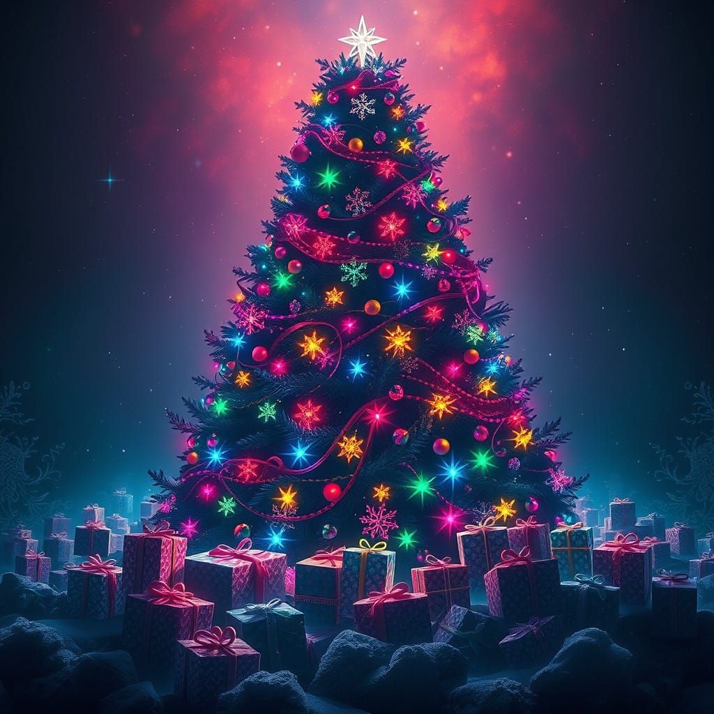 Majestic Christmas Tree in Whimsical Winter Wonderland