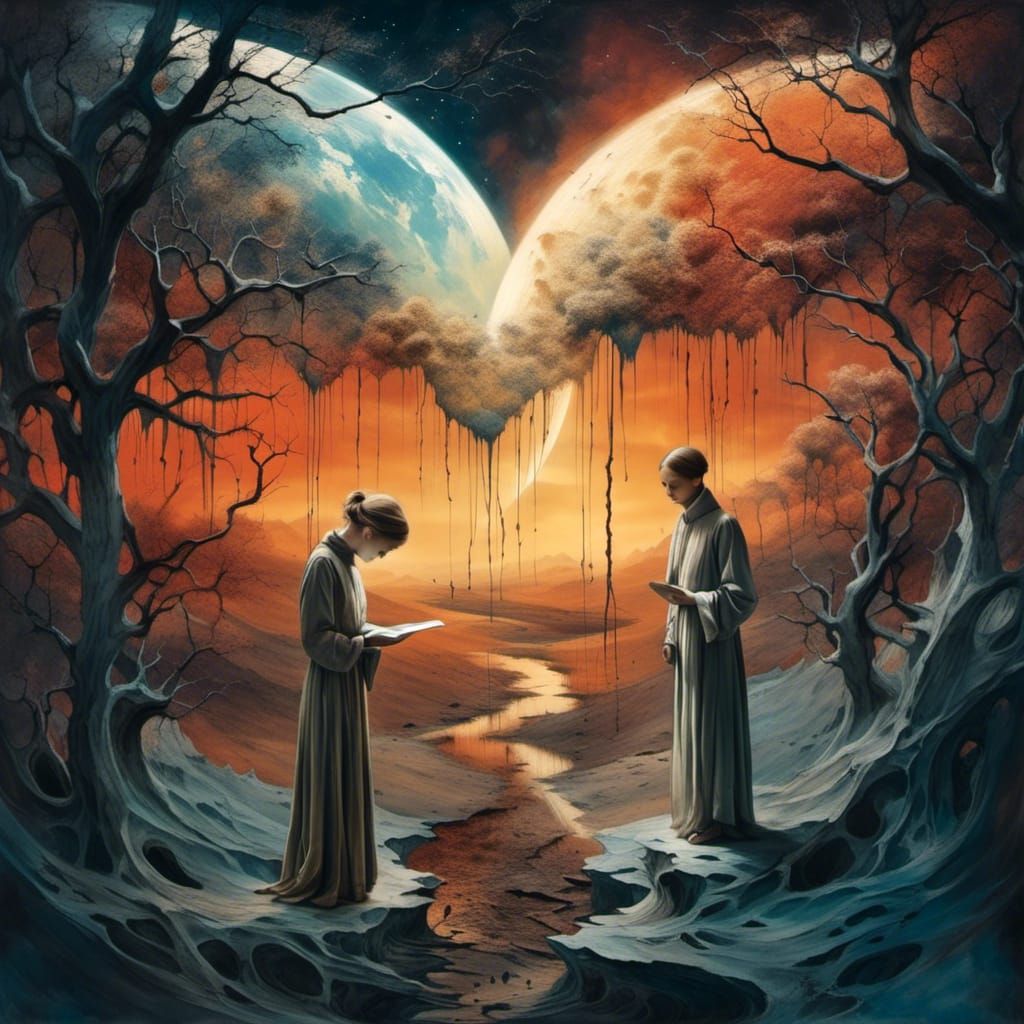 Mystical Starry Night Surrealism in Cyberpunk Style