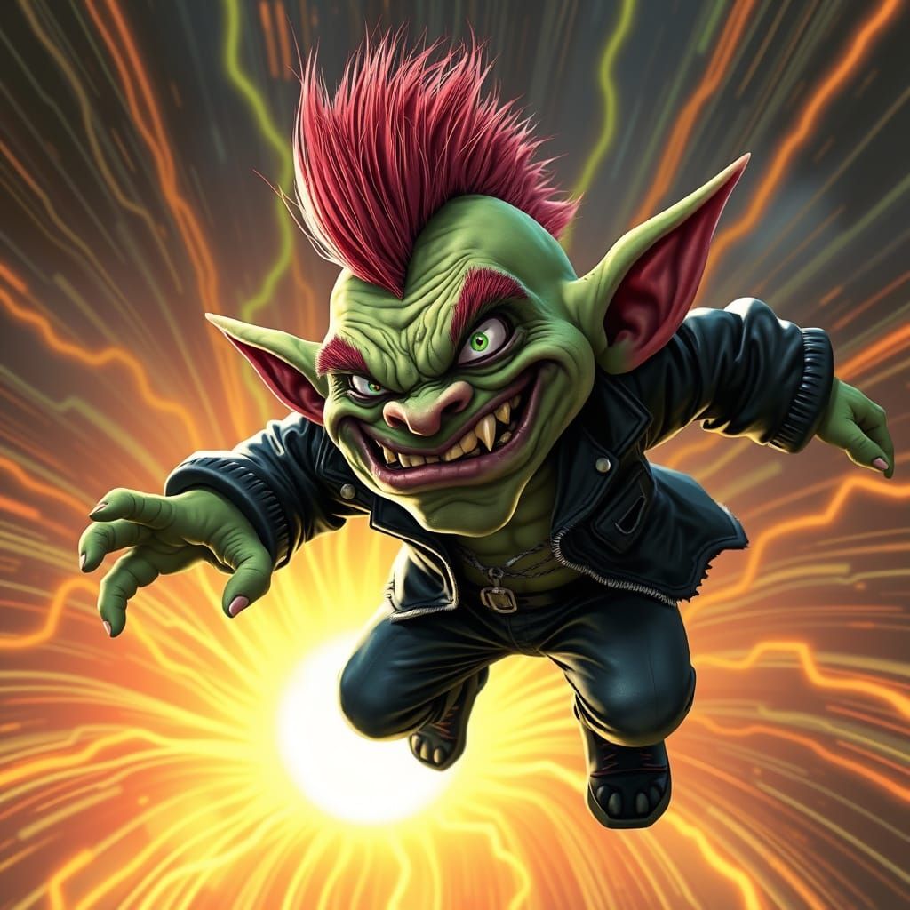 Troll Leaping into Internet Signal in Digital Art Style