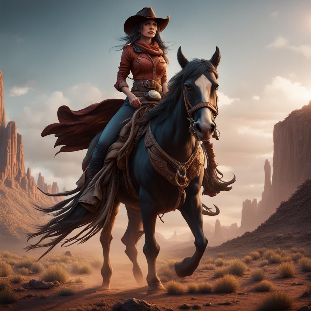 Detailed Matte Painting of a Cowboy Woman