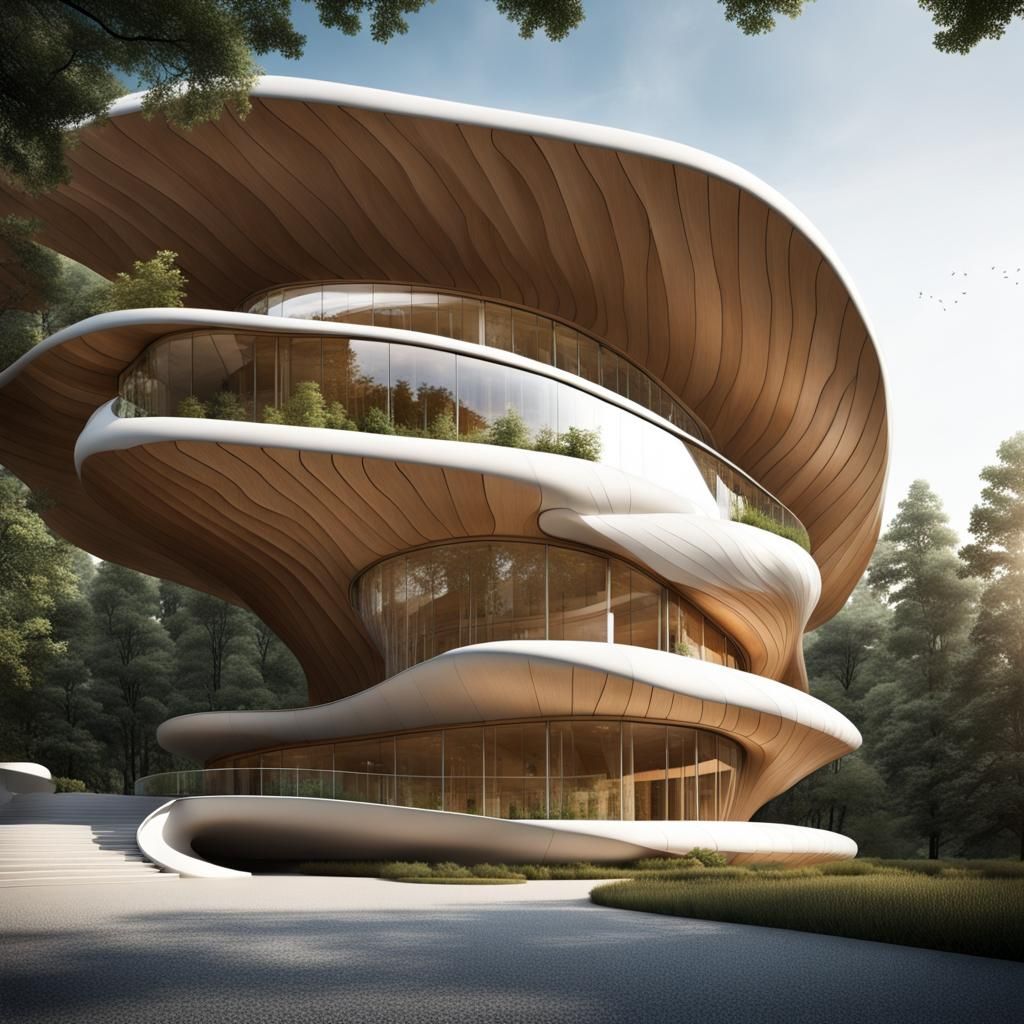 Futuristic Eco-Conscious Building in a Forest