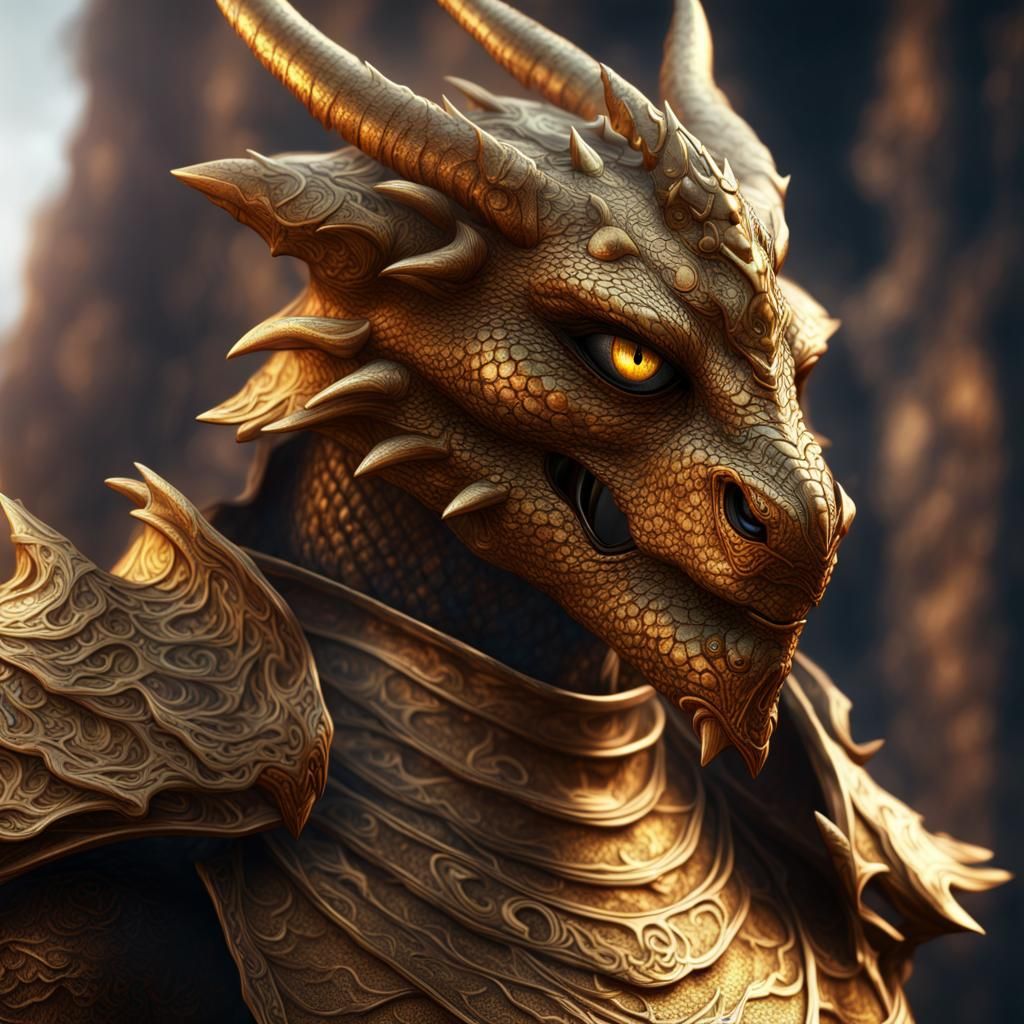 Bronze Dragonborn with Gold Scales: Detailed Fantasy Art