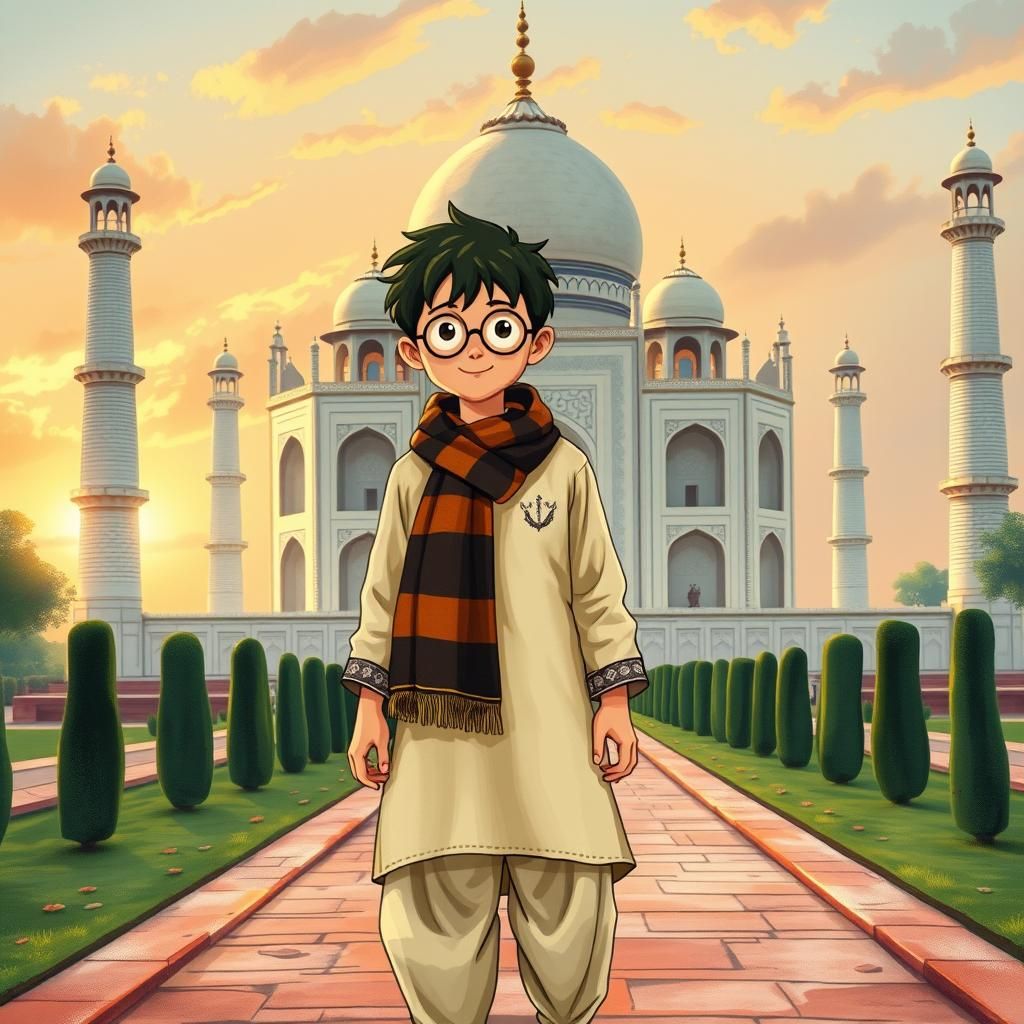 Harry Potter in India: Whimsical Sunset Illustration