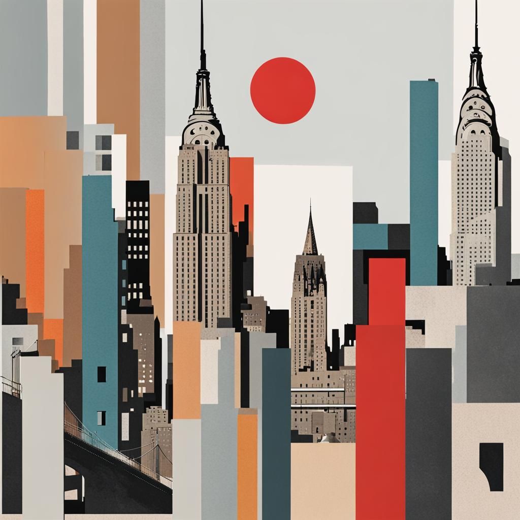 Abstract New York Collage with Simple Shapes