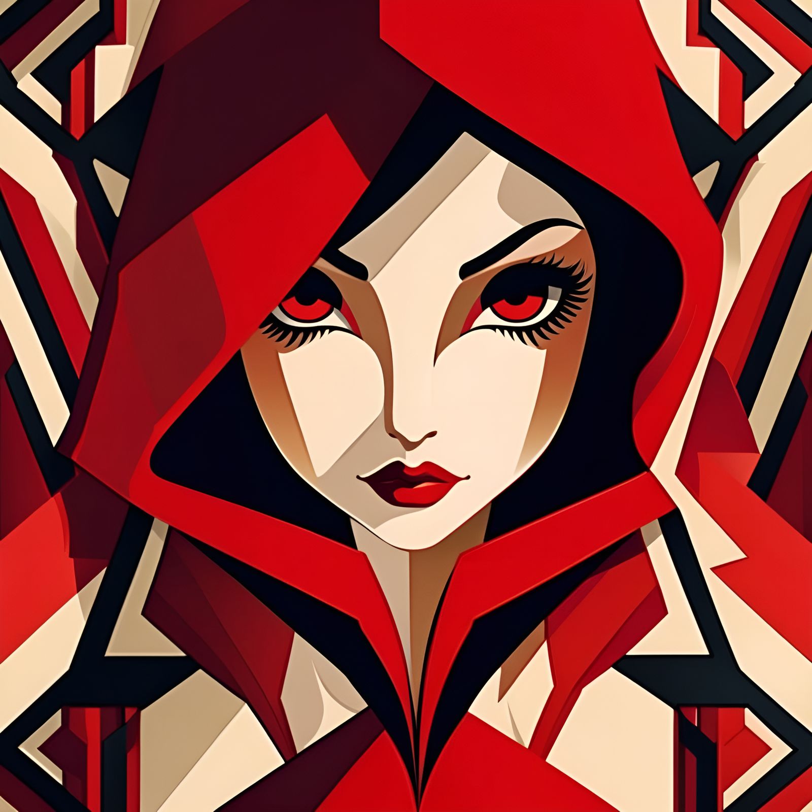Art Deco Red Riding Hood Illustration
