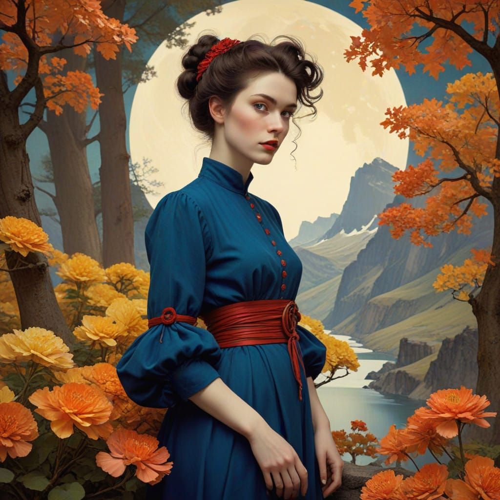 Art Nouveau Goddess in Lavender Blue Gown