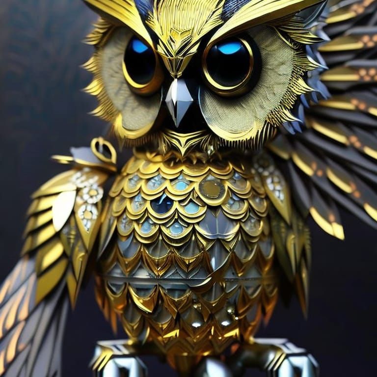 Mechanical Owl with Gold and Silver Feathers