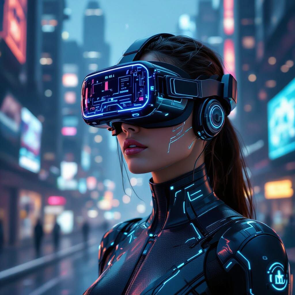 Hyperrealistic Woman in Futuristic Cyberpunk City