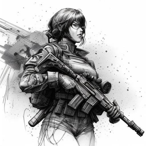 Female Soldier in Reverse Graffiti Pencil Sketch