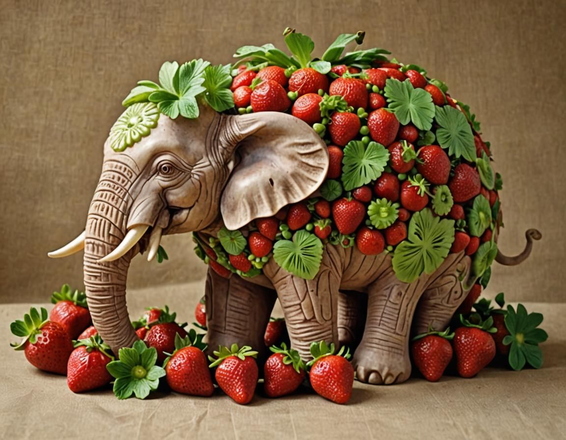 Strawberry Elephant: A Fruit Carving Sculpture