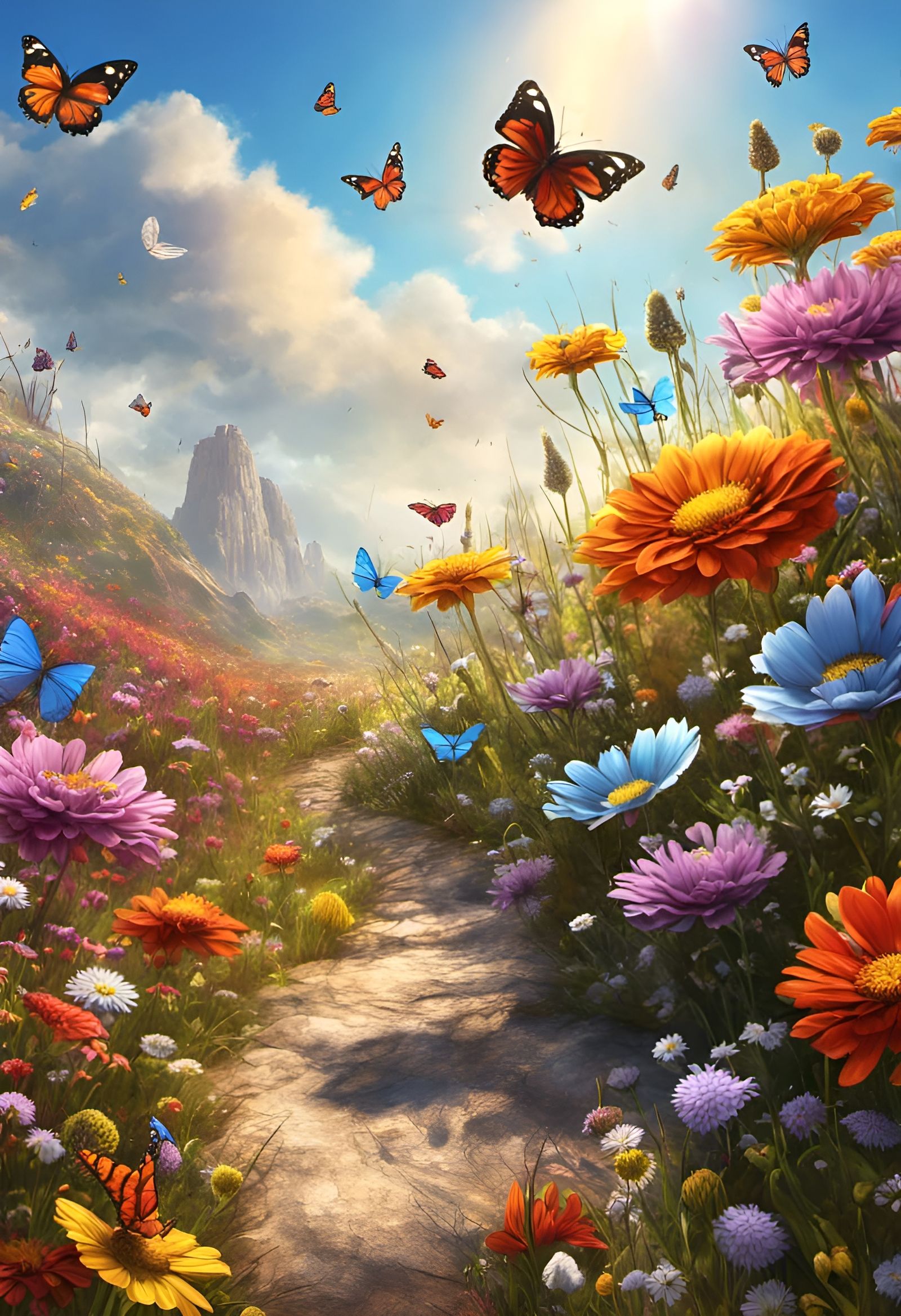 Butterfly's-Eye View of a Giant Flower Meadow