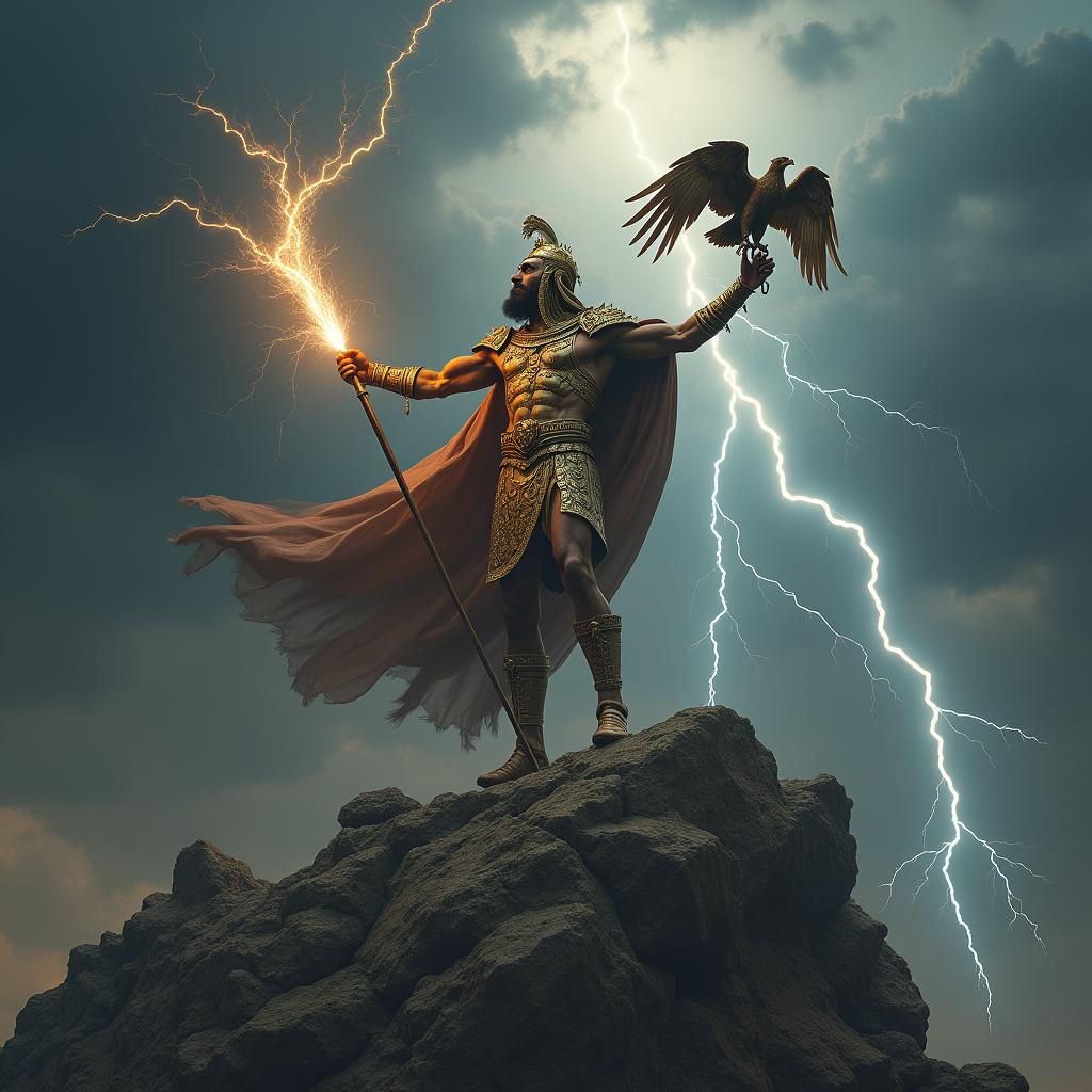 Baal Hadad in Stormy Mesopotamian Landscape