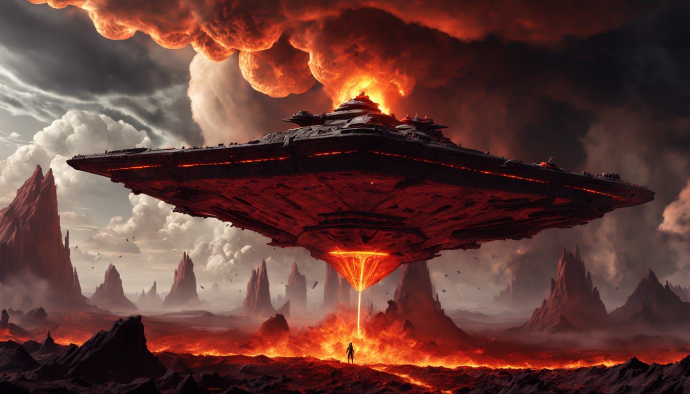 Infernal Star Destroyer Hovering Over Magma Wasteland