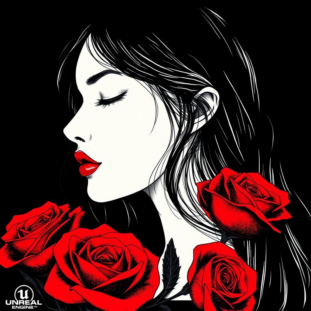 Elegant Woman's Profile in White Ink Illustration