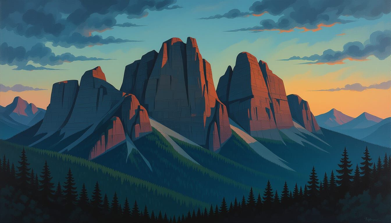 Mountain Range as Impasto Painting at Twilight