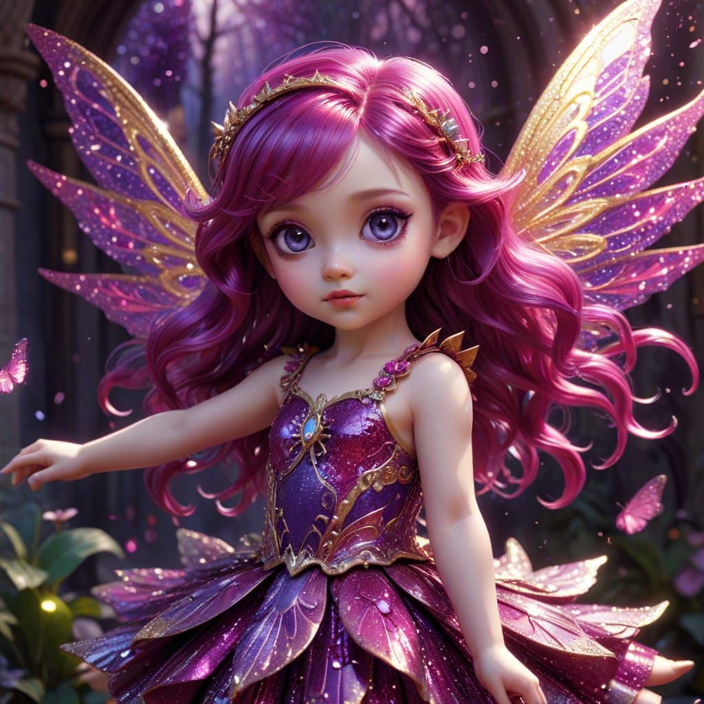 Psychedelic Fairy Goddess in 18k Glitter Chibi Style