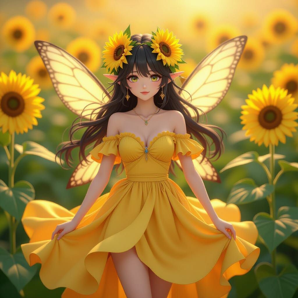 Sunflower Fairy in Anime Style 3D Render