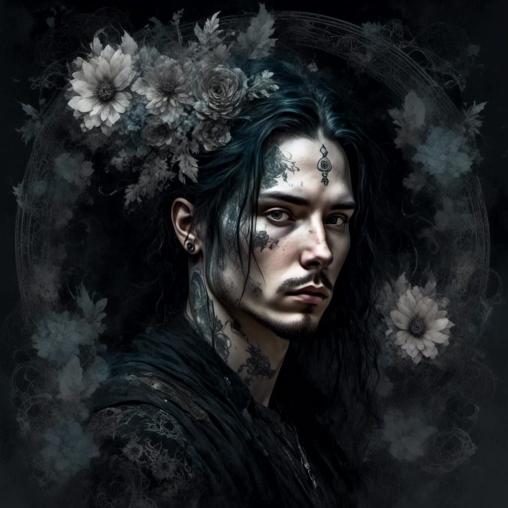 Floral Goth Man Portrait in Pastel Colors