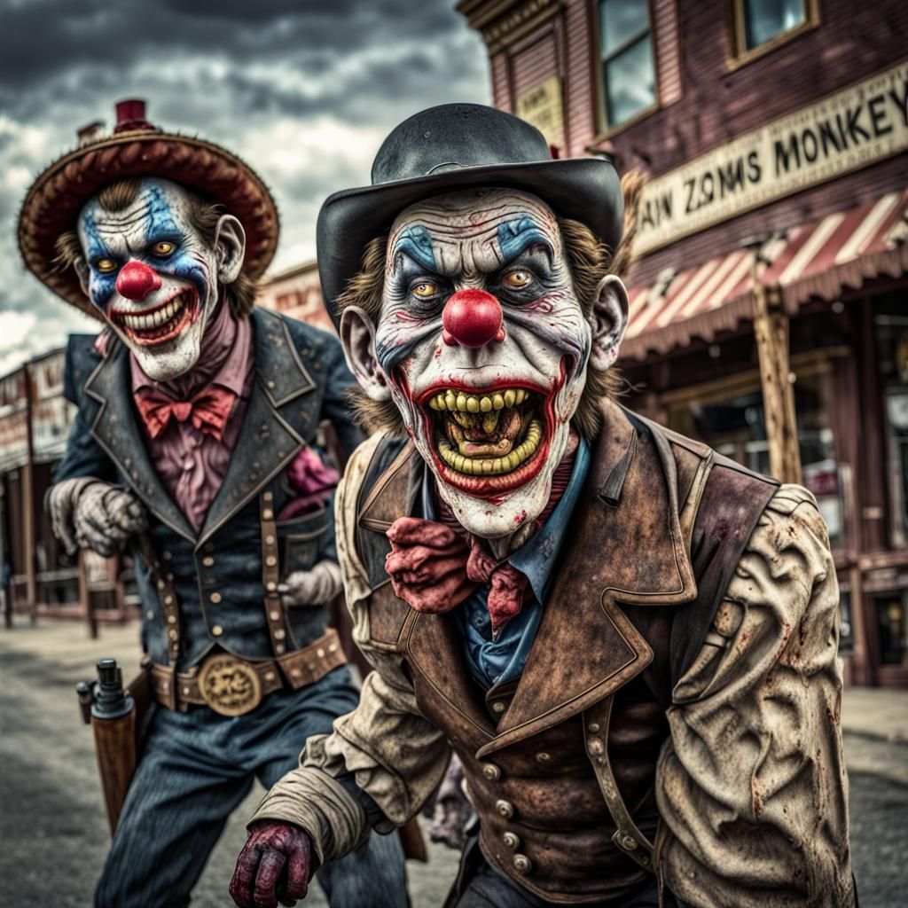 Zombie Monkey Clown Gunfight in Hyperrealistic Style