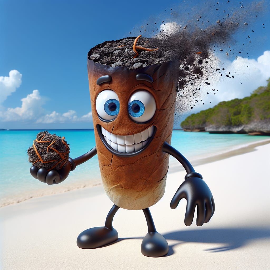 Cartoon Joint Character on Jamaican Beach