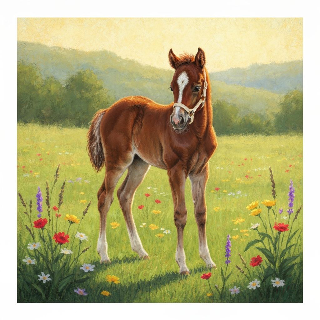 Baby Horse in Sunny Meadow, Impressionistic Style
