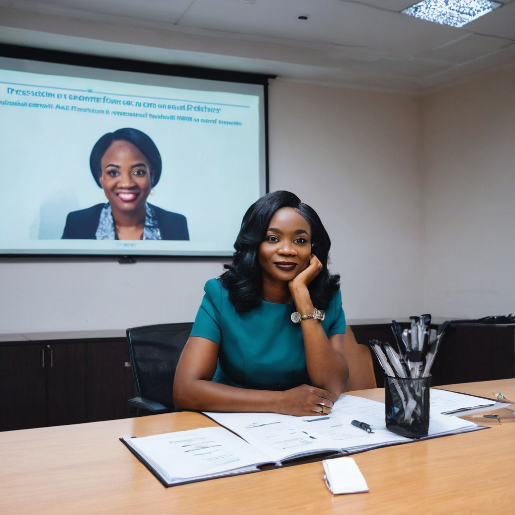 Boss Lady Awaits Partners in Illuminated Conference Room