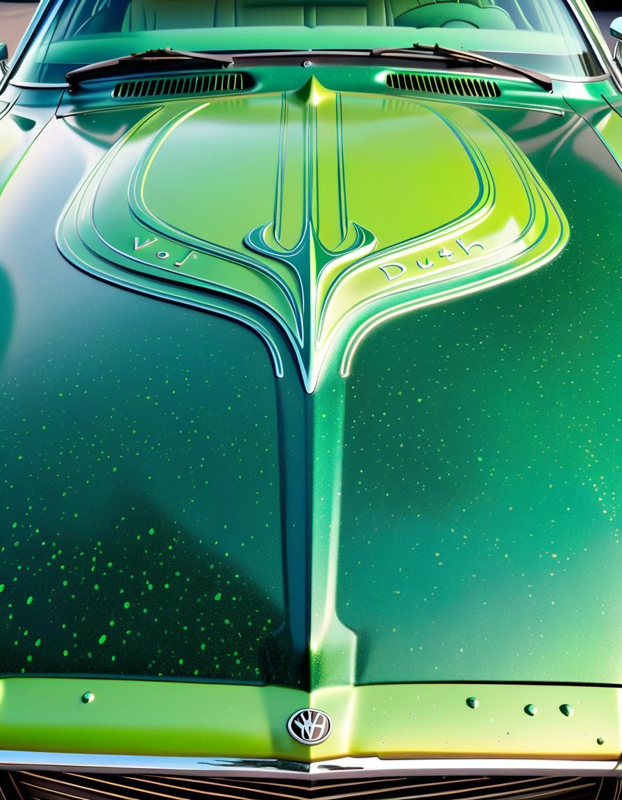 Psychedelic Green Metal Flake Car Hood Pinstripe