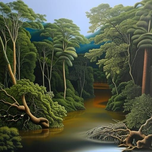 Detailed Landscape Painting in Rembrandt Style