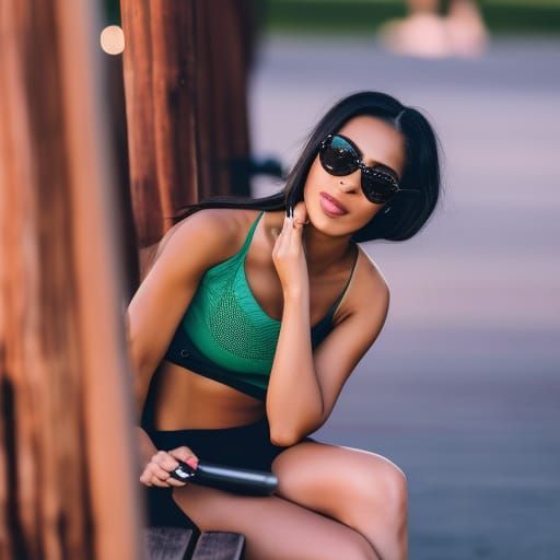 Girl in Mini Skirt Sitting on Park Bench