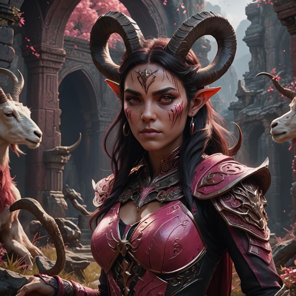 Fantastical Woman with Horns in Detailed Digital Art