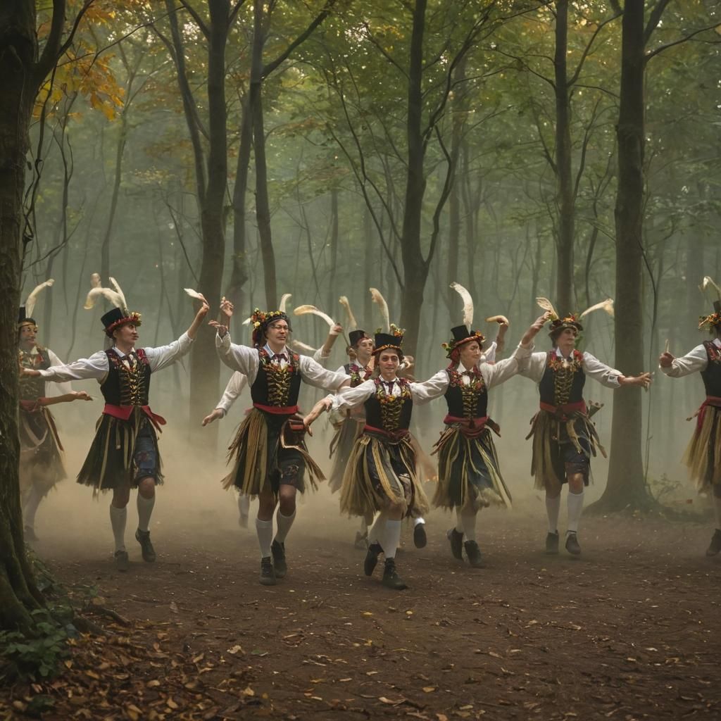 Morris Dancers' Moonlit Ritual: A Folk Art Fantasy