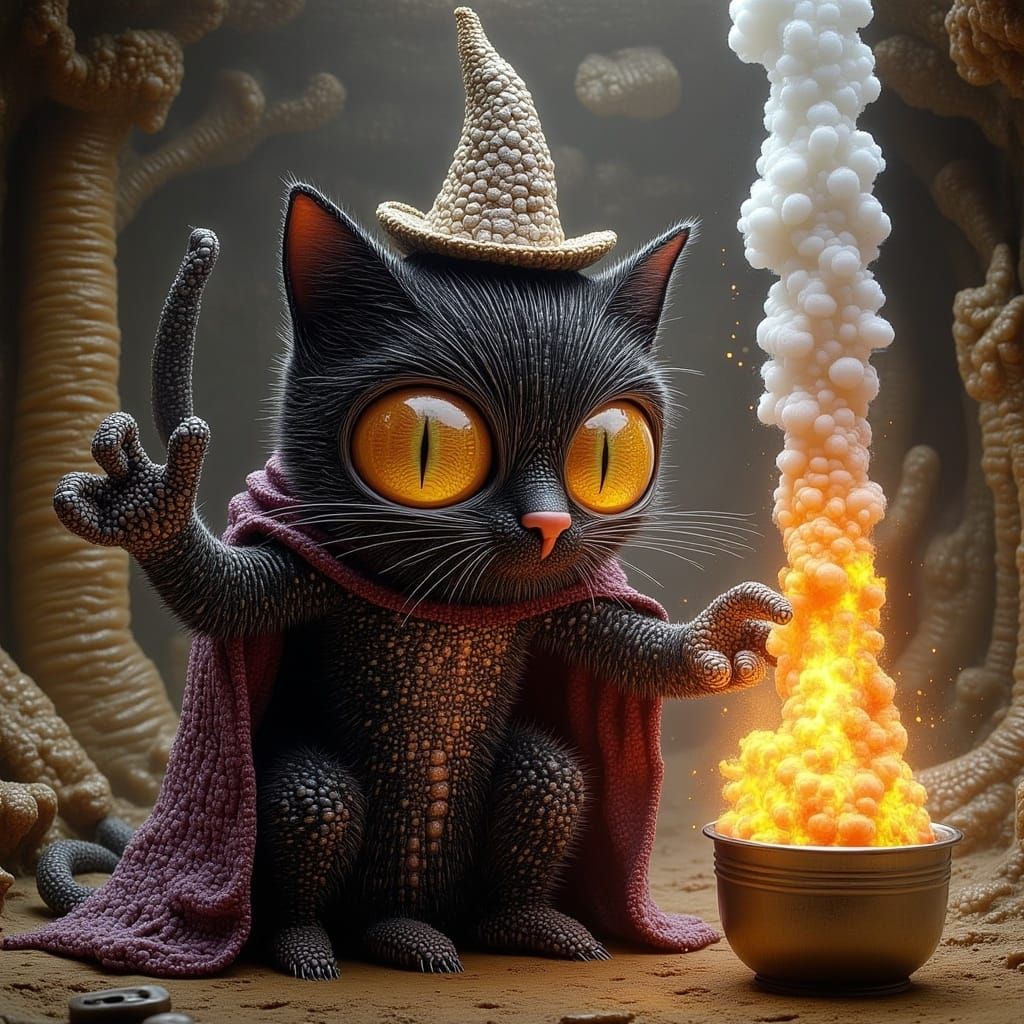 Evil Wizard Cat Conjuring a Deadly Curse