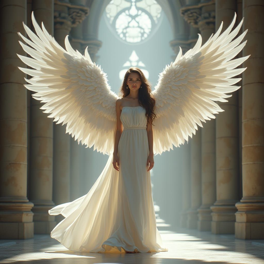 Ethereal White Angel in Grand Cathedral Setting