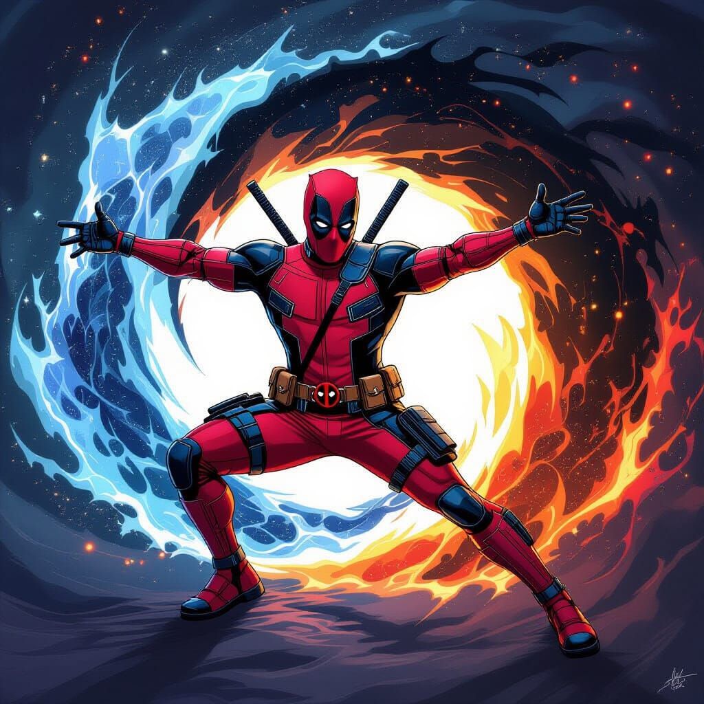 Deadpool Yin Yang Cosmic Vortex Surreal Art