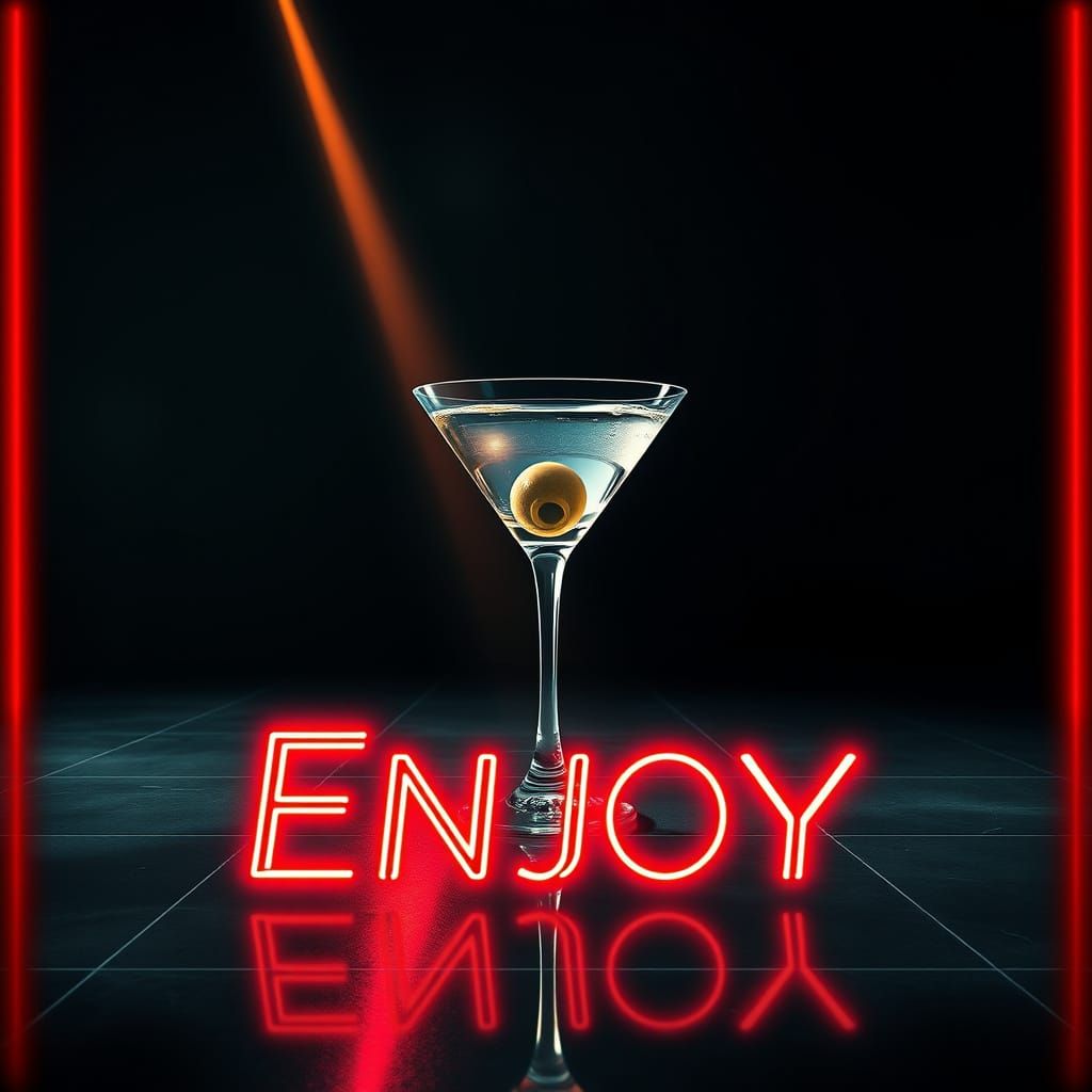 Elegant Dry Martini in Neon Art Deco Style