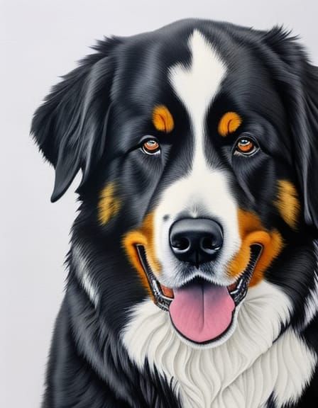 Bernese Mountain Dog in Gouache and Watercolor Style