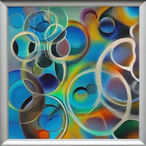 Abstract Oil Painting with Bubbles and Flowing Circles