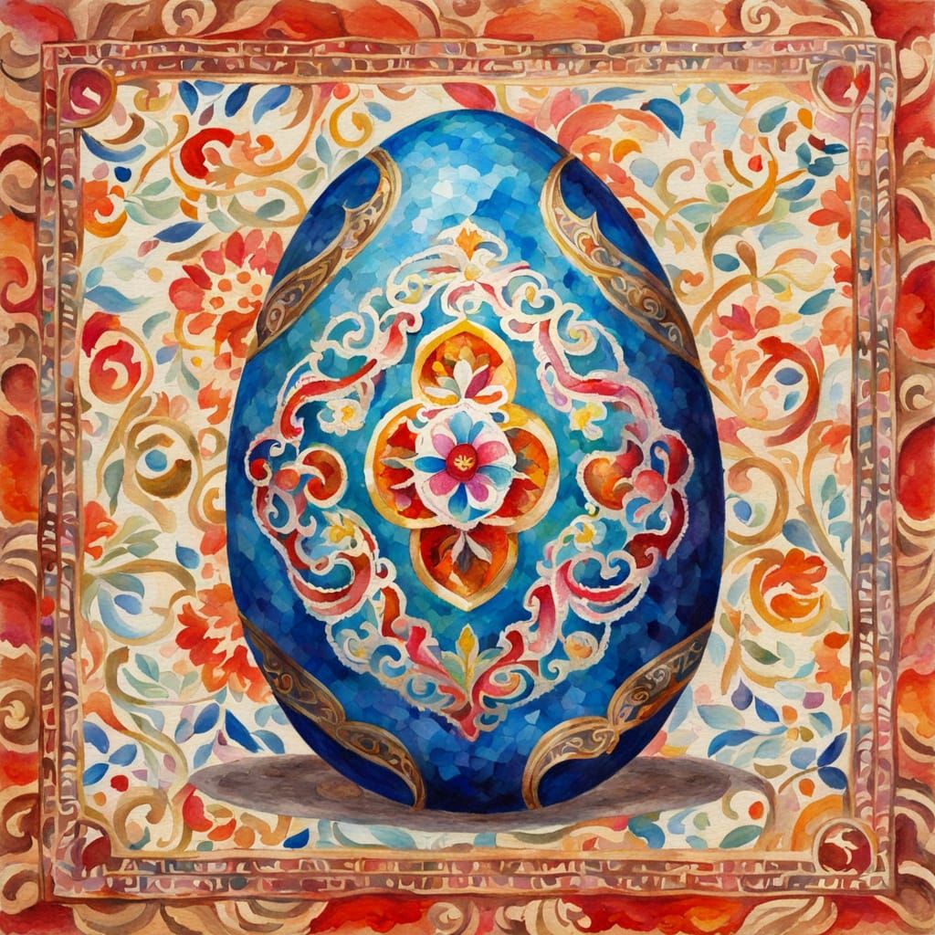 Gouache Masterpiece of Fabergé Egg on Indian Textile