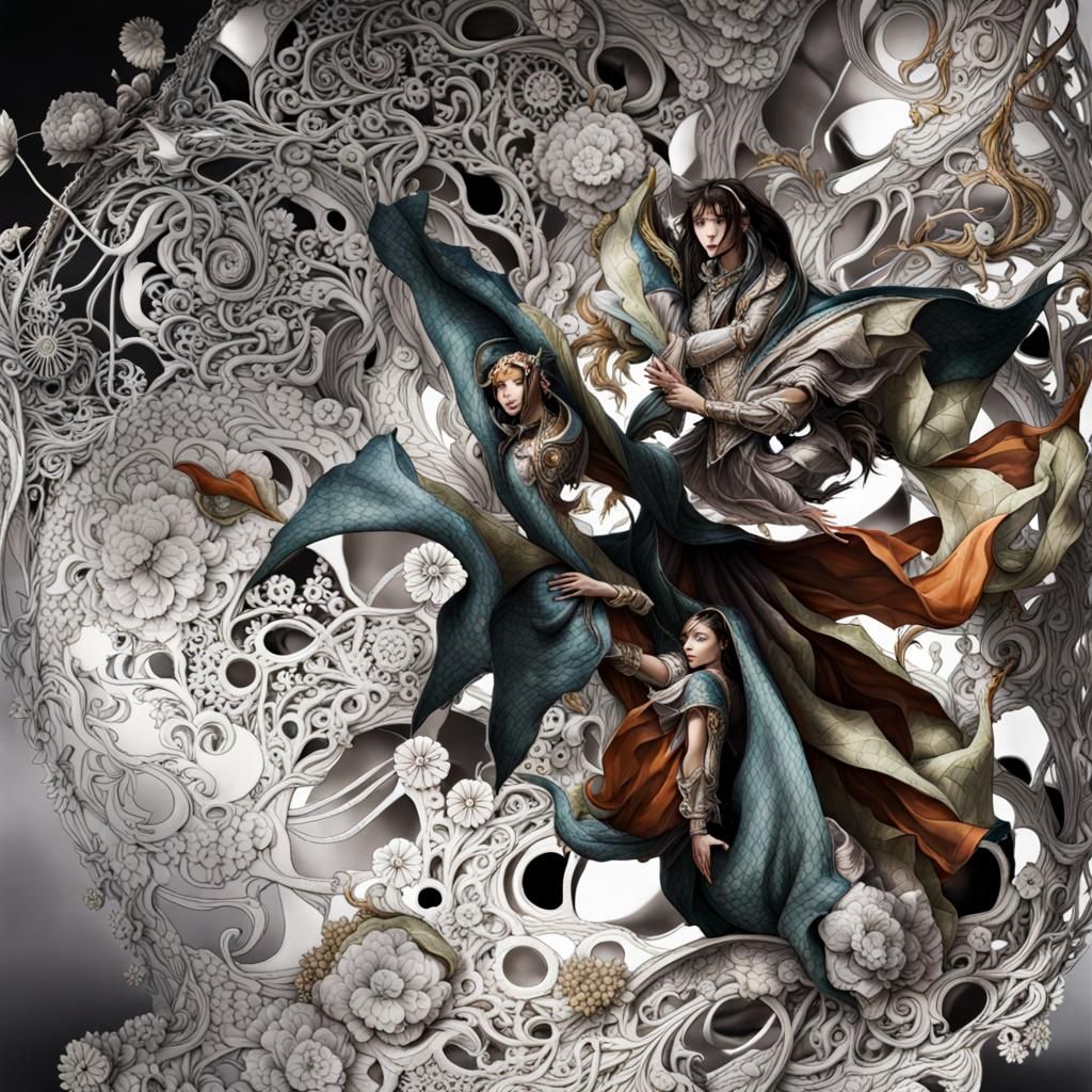 Surreal Alien Celebration in Restaurant, Detailed Painting