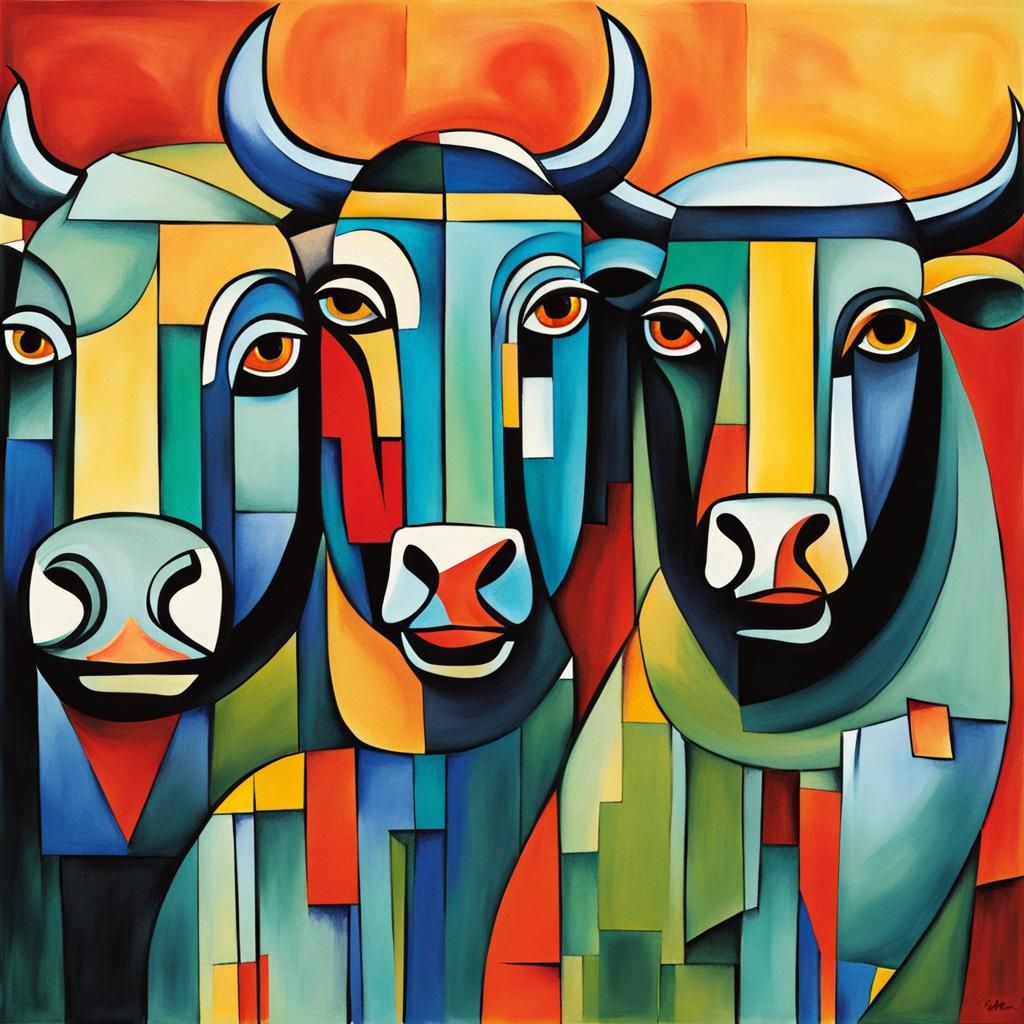 Cubist Buffalo Painting Inspired by Picasso