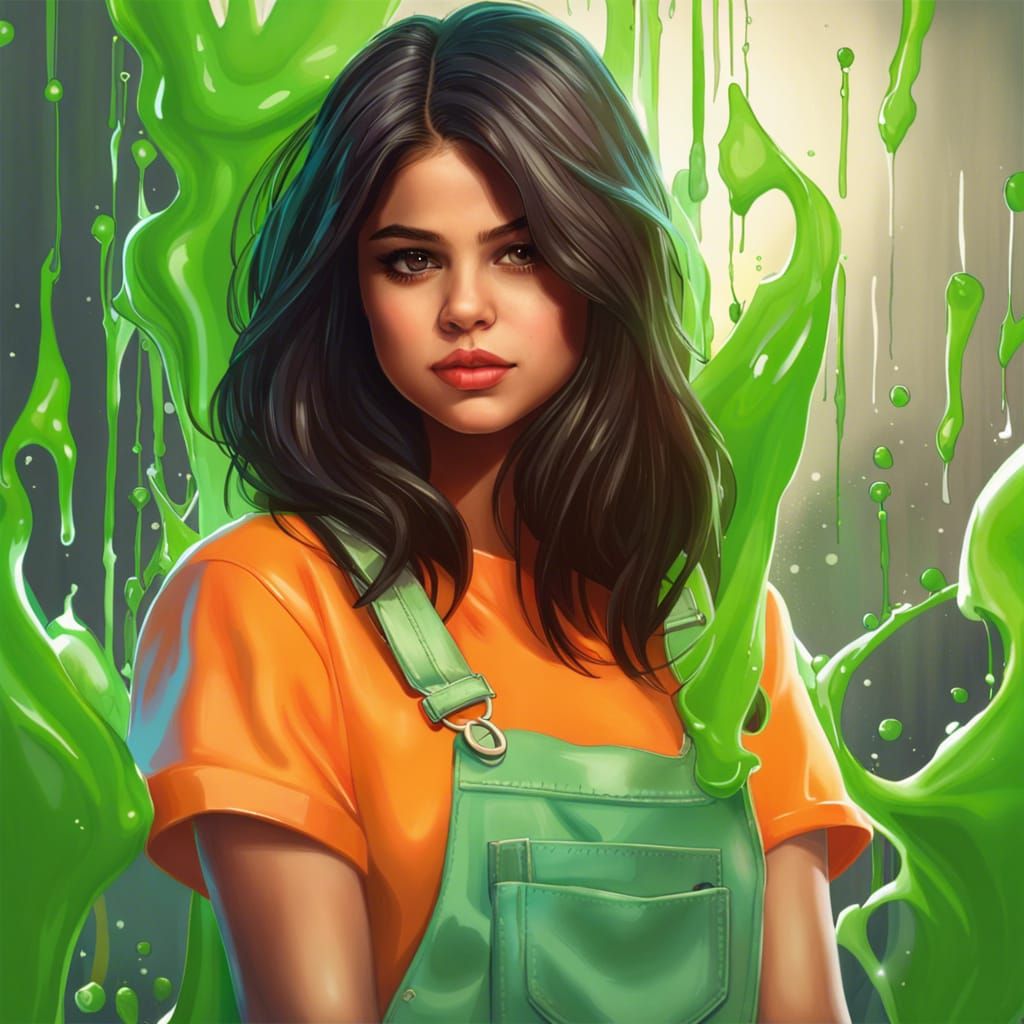Selena Gomez Portrait in Nickelodeon Slime, Hyperdetailed Ar...